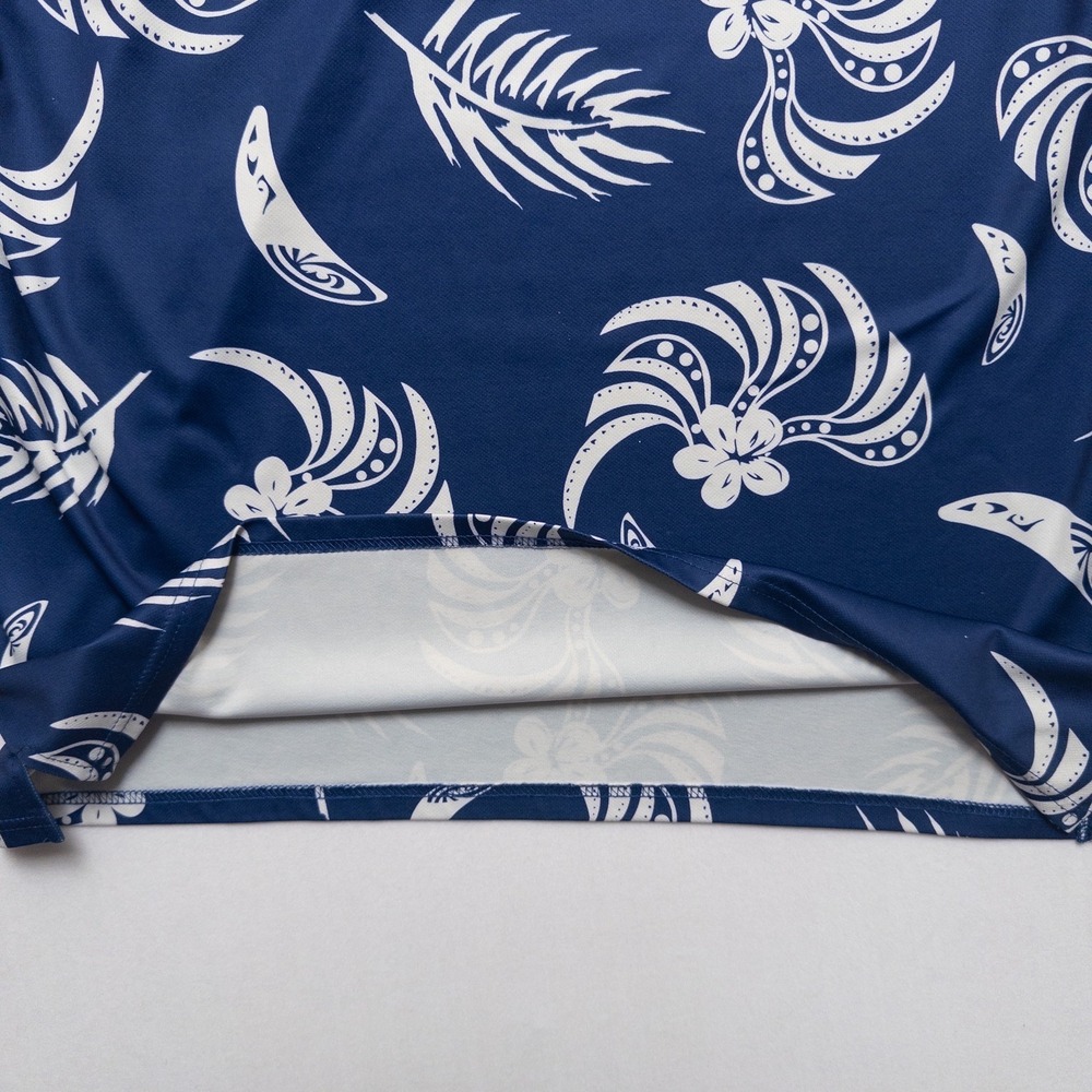 Palmwave Hawaii Polo Shirt Mens L Blueโ White Tropical Floral - Picture 7 of 17